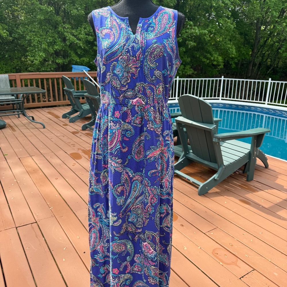 ***LOOK***LOWER PRICE! Talbots Royal Blue paisley maxi dress Talbots-size 8P-EUC